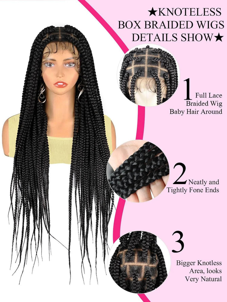 Tribal Synthetic Cornrow Braided Wigs Full Lace Wig 36Inches Knotless Jumbo Knotless Box Braids Wig Square Part For Black Women Braided Wigs by DSERS / AliHairs Store