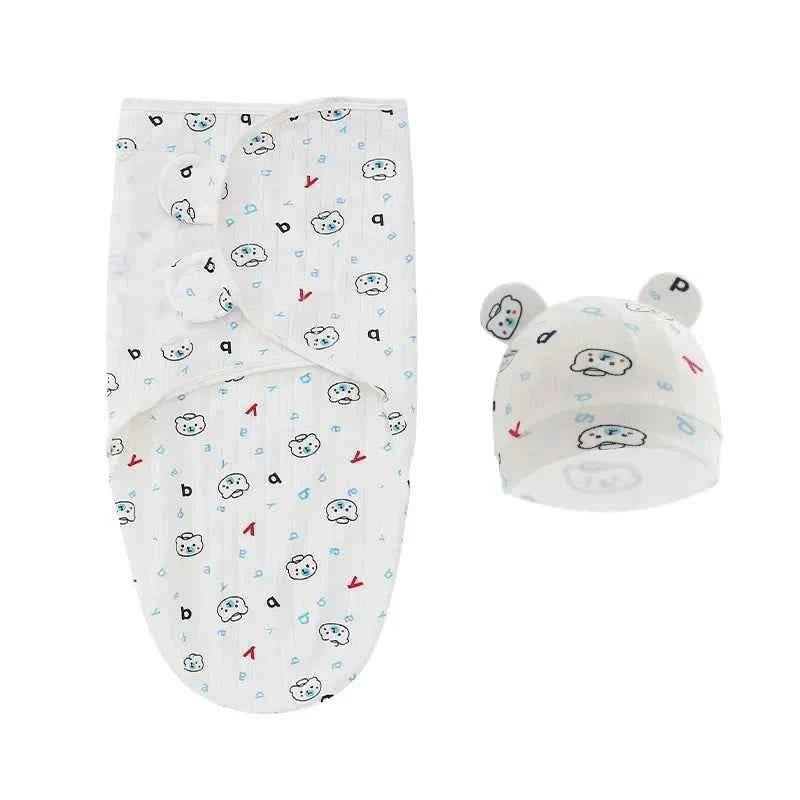 100% Organic Cotton Baby Swaddle Blanket Wrap Hat Set for Infant Adjustable Newborn Swaddle Baby Swaddle for 0-3 Month by DSERS