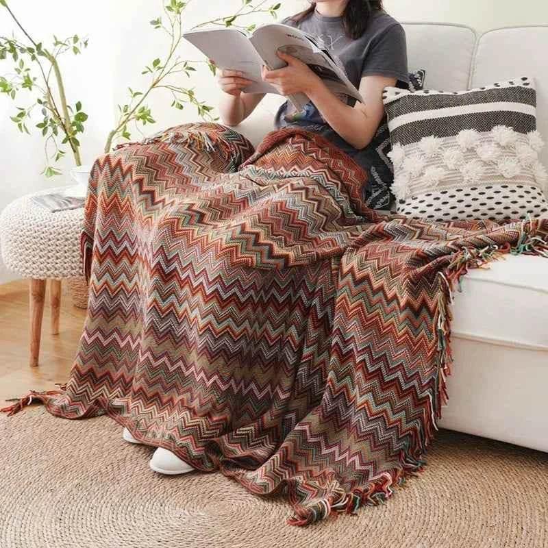 Bohemian Couch Blanket Large Knitted Tassel Throw for Bed Chair Sofa Couch Cover All-Season Blankets Home Decor Soft Comfortable by DSERS