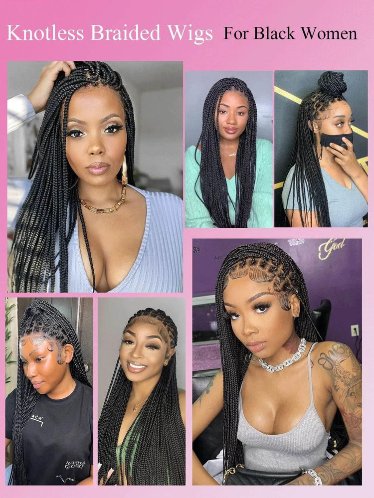 Small Square Knotless Box Braided Wig With Baby Hair Synthetic Full Lace Cornrow Braids Wigs Goddess Braided Wig For Black Women Braided Wig by DSERS / AliHairs Store