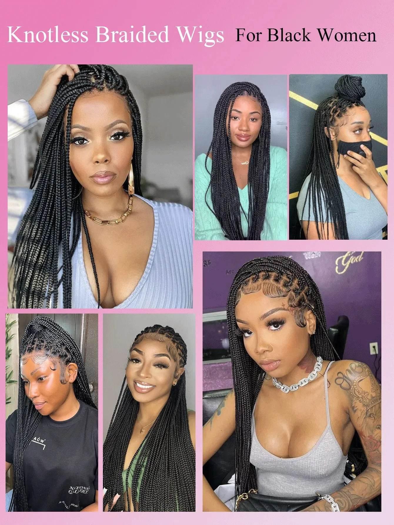 Knotless Box Braids Wig Long 36Inch Cornrow Braided Wigs Synthetic Full Lace Front Wig For Black Women Goddess Braiding Hair Wig Braided Wigs by DSERS / AliHairs Store