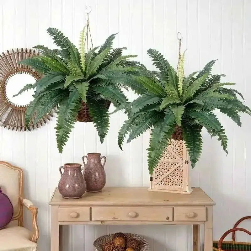Realistic Boston Ferns 57cm/67cm Artificial Boston Fern Plants 38 Leaves UV Resistant Fake Ferns Greenery for Door Porch Decors by DSERS