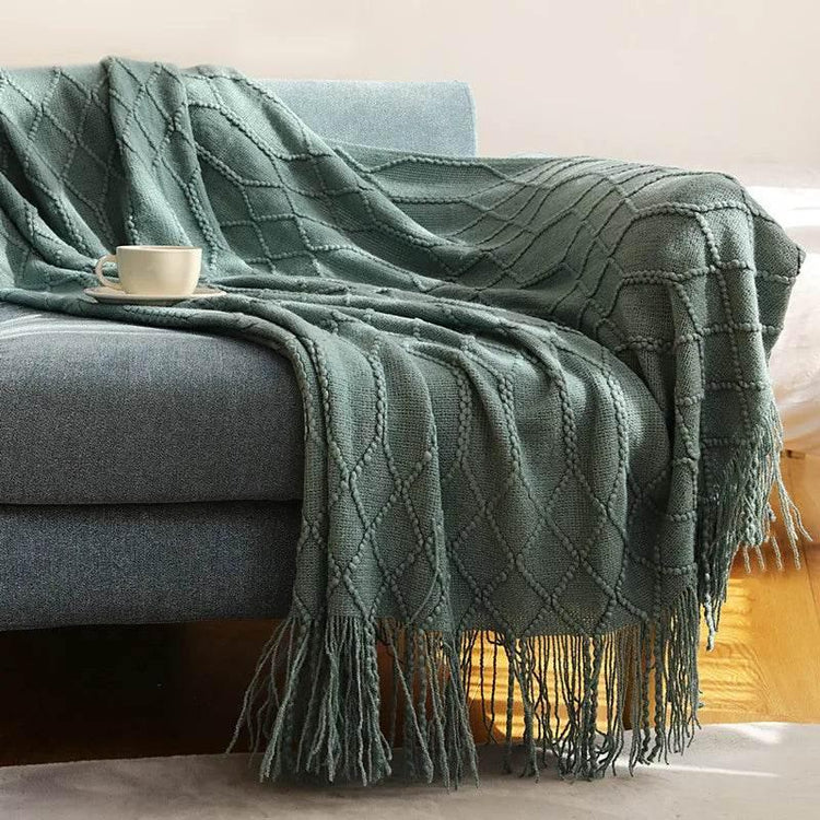 Bohemian Couch Blanket Large Knitted Tassel Throw for Bed Chair Sofa Couch Cover All-Season Blankets Home Decor Soft Comfortable by DSERS