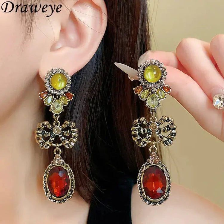 Draweye Bows Earrings for Women Medieval Palace Style Vintage Korean Fashion Aretes De Mujer Geometric Elegant Jewelry Earrings by DSERS