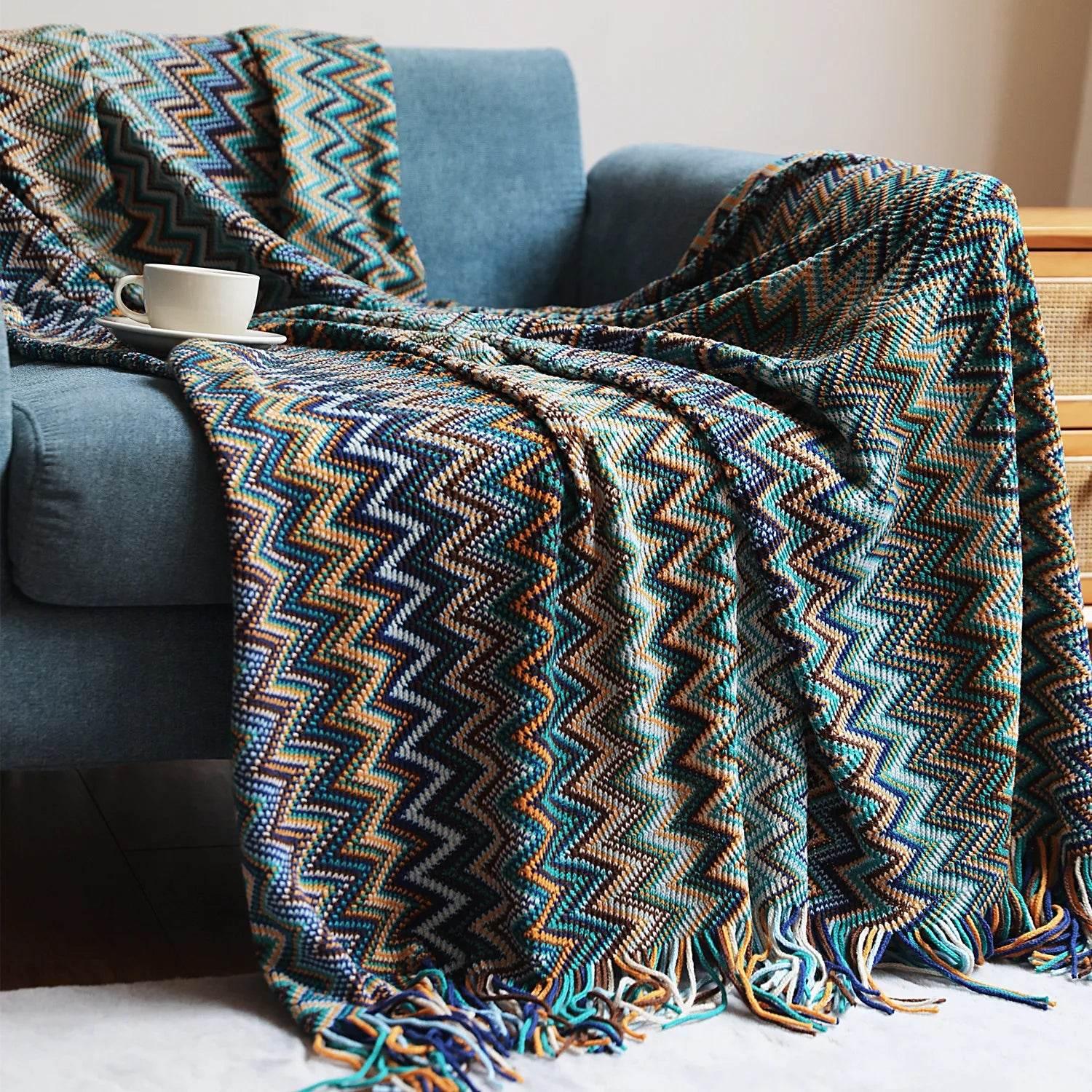 Bohemian Couch Blanket Large Knitted Tassel Throw for Bed Chair Sofa Couch Cover All-Season Blankets Home Decor Soft Comfortable by DSERS