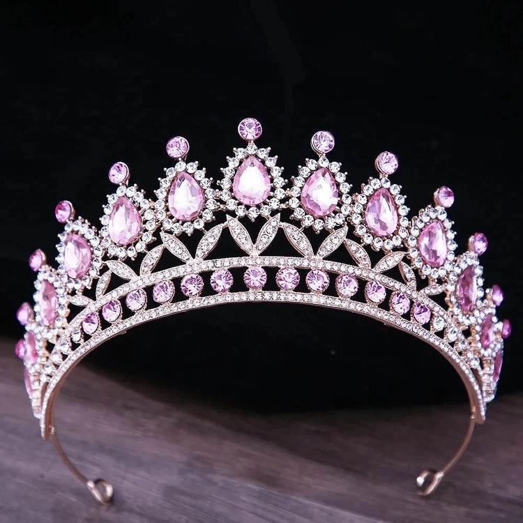 Baroque Blue Green Pink Opal Tiara Crowns Hair Jewelry Rhinestone Diadem Birthday Party Wedding Crystal Bridal Crown Accessories Tiaras by DSERS