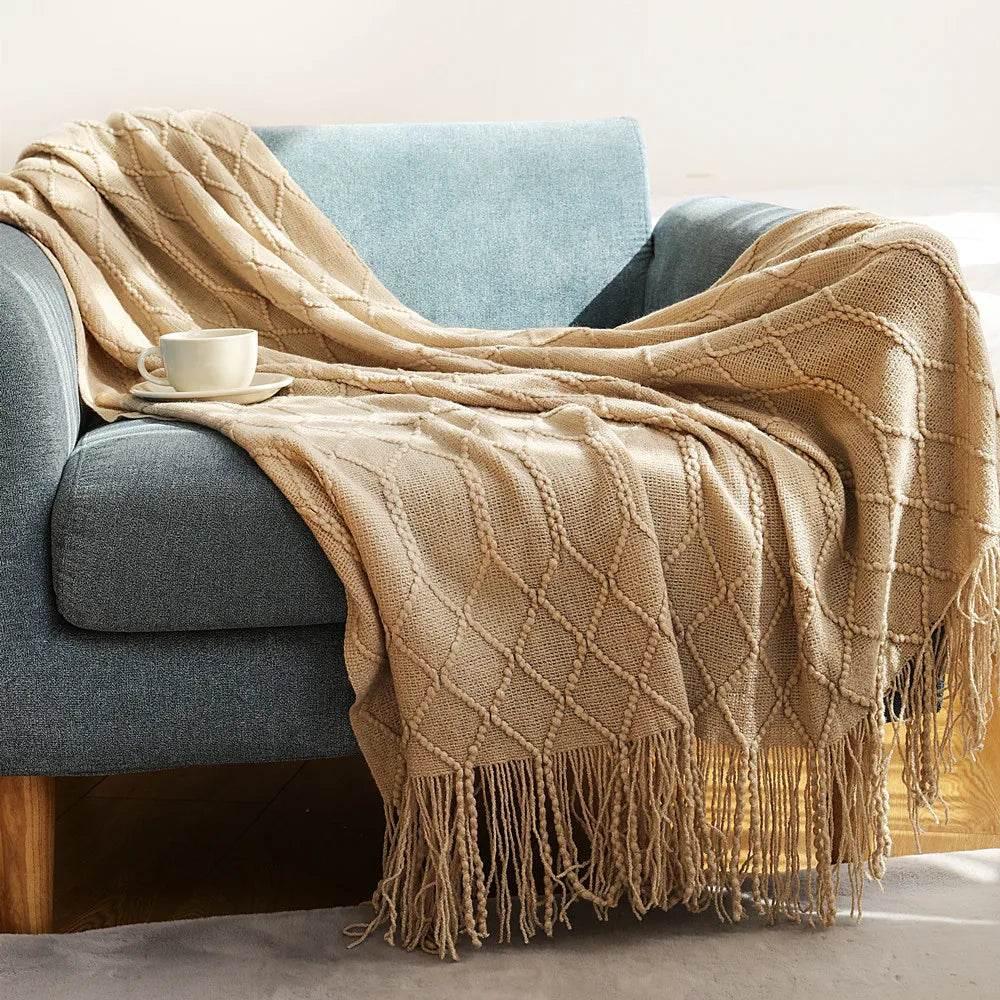 Bohemian Couch Blanket Large Knitted Tassel Throw for Bed Chair Sofa Couch Cover All-Season Blankets Home Decor Soft Comfortable by DSERS