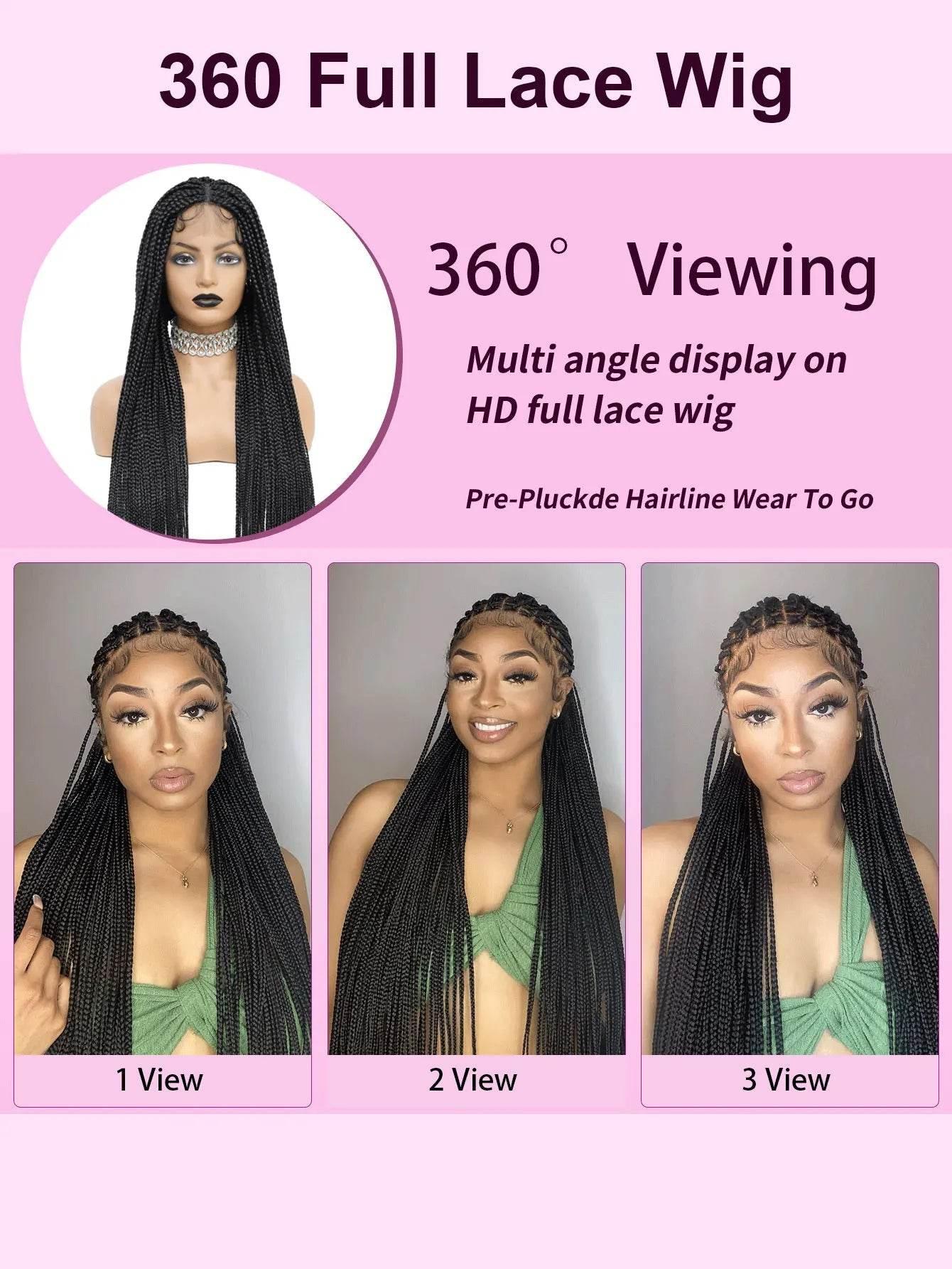 Knotless Box Braids Wig Long 36Inch Cornrow Braided Wigs Synthetic Full Lace Front Wig For Black Women Goddess Braiding Hair Wig Braided Wigs by DSERS / AliHairs Store