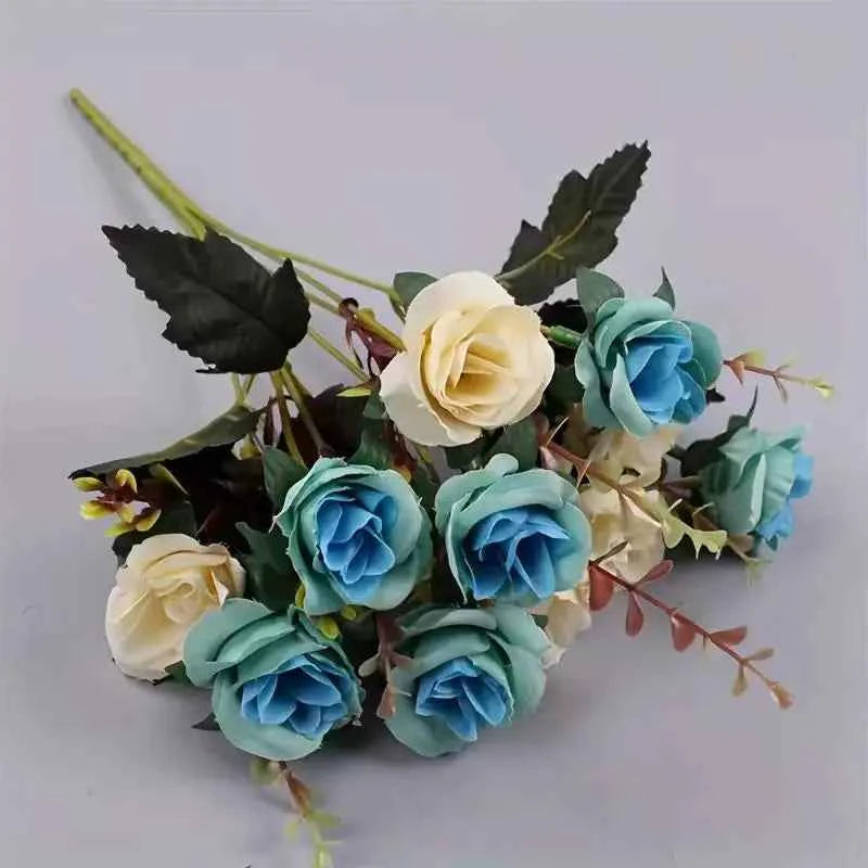 12 Heads Rose Artificial Flowers Fake Two color Flowers with Stems Faux Roses Flower Bouquets Home Wedding Christmas Party Decor by DSERS