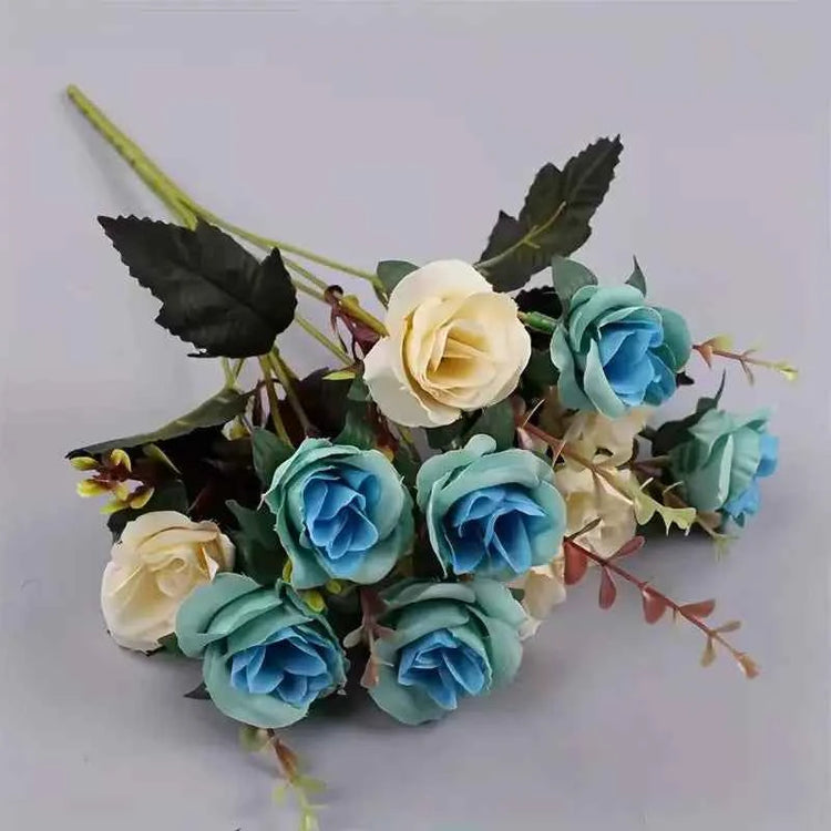 12 Heads Rose Artificial Flowers Fake Two color Flowers with Stems Faux Roses Flower Bouquets Home Wedding Christmas Party Decor by DSERS