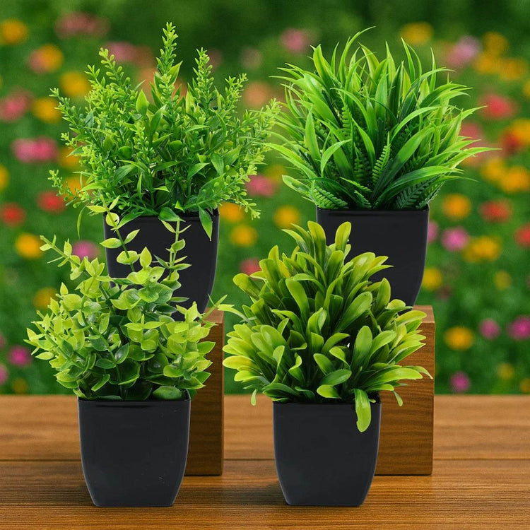 1/4pcs Artificial Plants Potted Green Bonsai Small Tree Grass Plant Pot Ornament Fake Flower for Home Garden Decor Wedding Party by DSERS