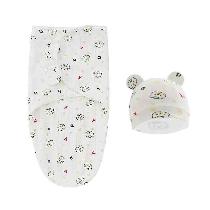100% Organic Cotton Baby Swaddle Blanket Wrap Hat Set for Infant Adjustable Newborn Swaddle Baby Swaddle for 0-3 Month by DSERS