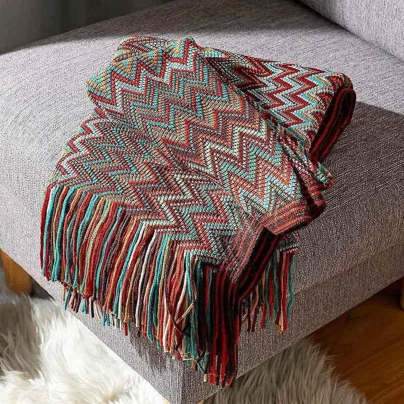 Bohemian Couch Blanket Large Knitted Tassel Throw for Bed Chair Sofa Couch Cover All-Season Blankets Home Decor Soft Comfortable by DSERS