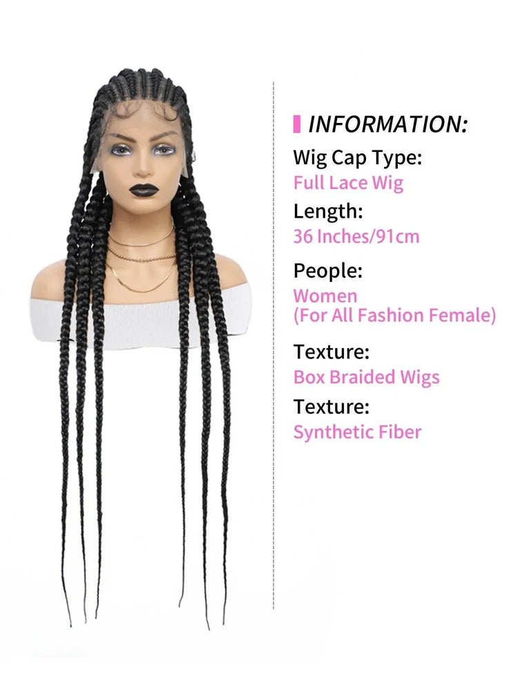 Cornrow Braids Wig Synthetic Full Lace Front Braided Wigs For Black Women 36 Inches Long Locs Goddess Braids Wig With Baby Hair Braids Wig by DSERS / AliHairs Store
