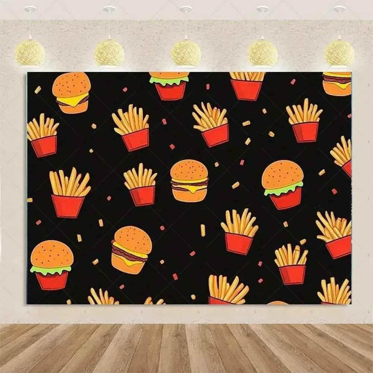 Quick Food Theme Birthday Party Decoration Hamburger French Fries Pizza Background Banner Photography Backdrop Supplies Kid Gift by DSERS