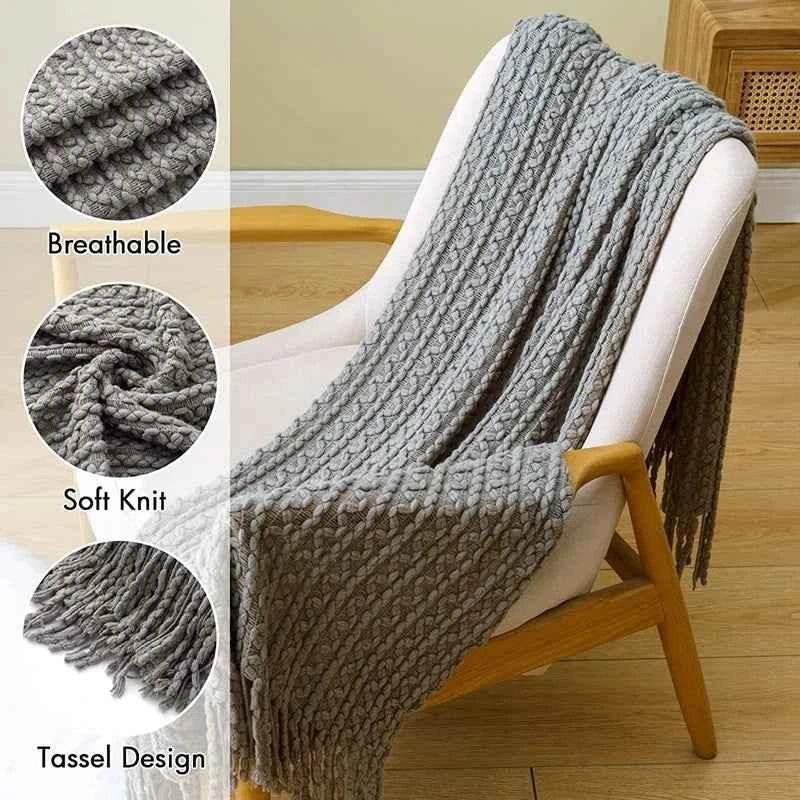 Bohemian Couch Blanket Large Knitted Tassel Throw for Bed Chair Sofa Couch Cover All-Season Blankets Home Decor Soft Comfortable by DSERS