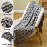 Bohemian Couch Blanket Large Knitted Tassel Throw for Bed Chair Sofa Couch Cover All-Season Blankets Home Decor Soft Comfortable by DSERS