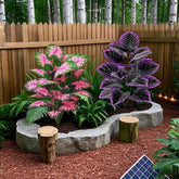 Set of 2 Artificial Caladium Plants with Purple Pink Leaf Faux Bonsai Plant by DSERS