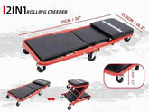 3-in-1 Rolling Mechanic Creeper Z Seat, Foldable Garage Chair Lay Down Sit Lean Back, Under Car Shop Auto Repair, Red Black Mechanic Creeper by DSERS