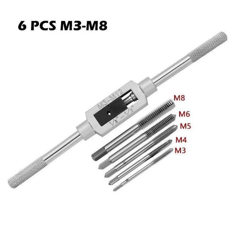 M3-M12 8/6 PCS Metric Hand Tap Set HSS Right-handed Tapping Drill Thread Punching Wrench Hand Tools Male to Make Thread in Steel Hand Tap Set by DSERS