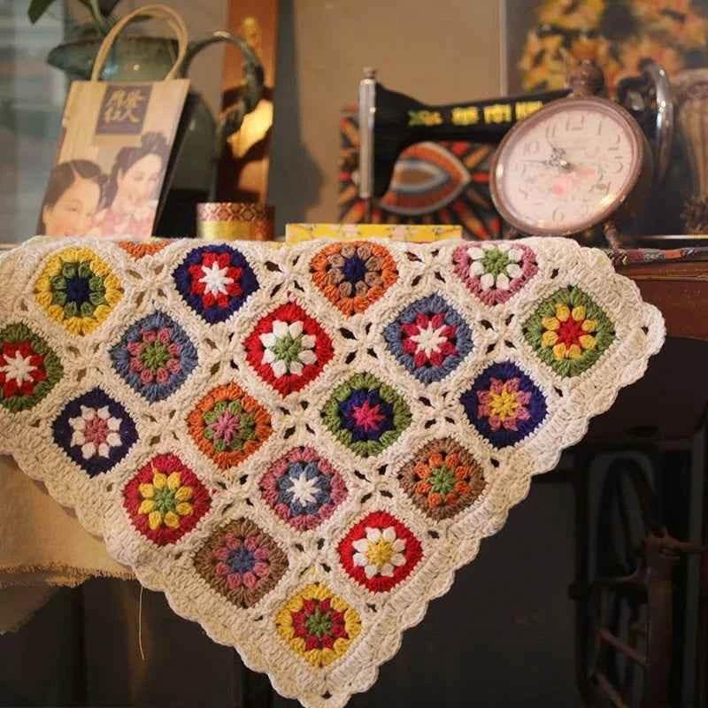 Handmade Knitting Crochet Hair Blanket Grandmother Daisy Rustic Style Decorative Tablecloth Home Decor Accessories by GiFTiFY
