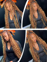 Boho Knotless Braided Wigs Synthetic Full Lace Braids With Curly Hair Ends Goddess Ombre Blonde Box Braided Wigs With Baby Hair Braided Wigs by DSERS / AliHairs Store