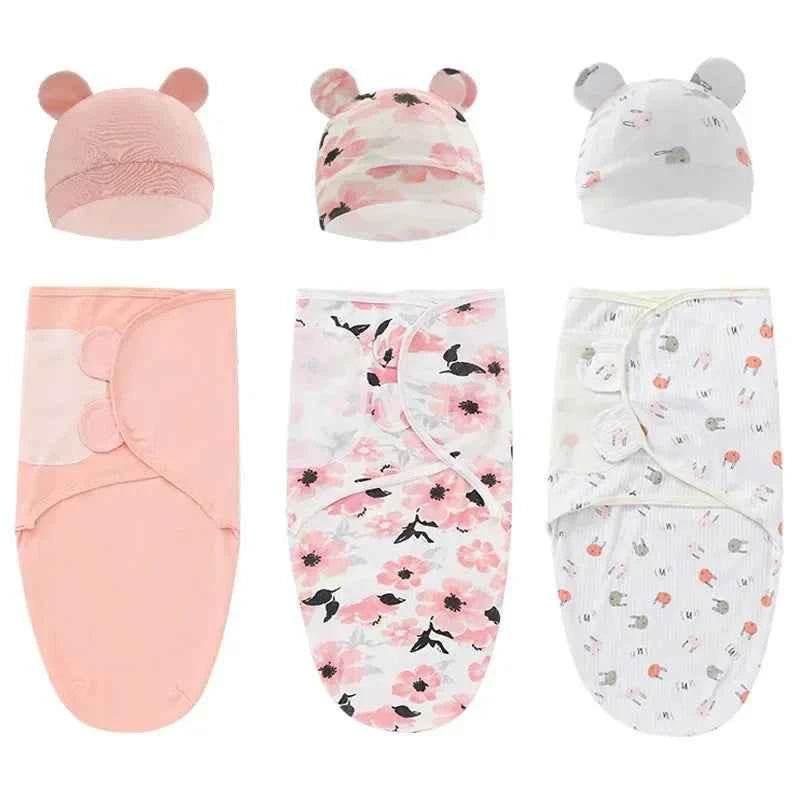 100% Organic Cotton Baby Swaddle Blanket Wrap Hat Set for Infant Adjustable Newborn Swaddle Baby Swaddle for 0-3 Month by DSERS