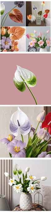 10Pc/lot PU Artificial Flowers Anthurium Bridal Bouquet Wedding Decoration Fake Palm Flowers Home Party Table Floral Arrangement by DSERS