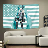 Anime Hatsune Miku American Flag Background Decoration Tapestry Dormitory Bedhead Tapestry Living Room Sofa Background Tapestry wall decore by DSERS