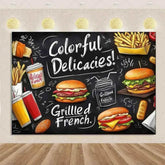 Quick Food Theme Birthday Party Decoration Hamburger French Fries Pizza Background Banner Photography Backdrop Supplies Kid Gift by DSERS