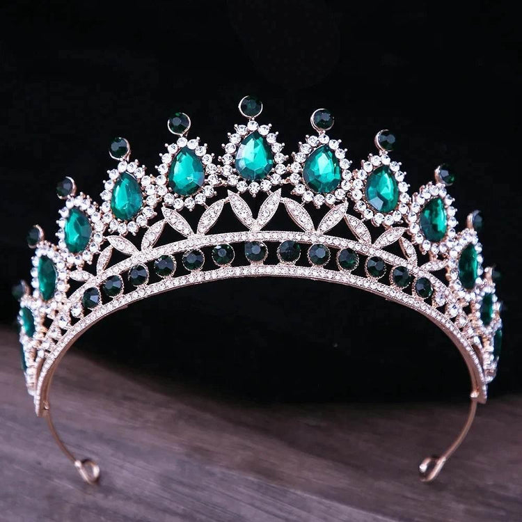 Baroque Blue Green Pink Opal Tiara Crowns Hair Jewelry Rhinestone Diadem Birthday Party Wedding Crystal Bridal Crown Accessories Tiaras by DSERS