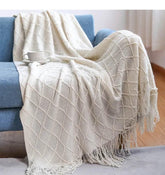 Bohemian Couch Blanket Large Knitted Tassel Throw for Bed Chair Sofa Couch Cover All-Season Blankets Home Decor Soft Comfortable by DSERS