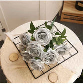 10/1 Heads Golden Silver Rose Artificial Flower DIY Wedding Floral Arrangement Material Silk Bridal Bouquet Photo Prop Home Deco by DSERS