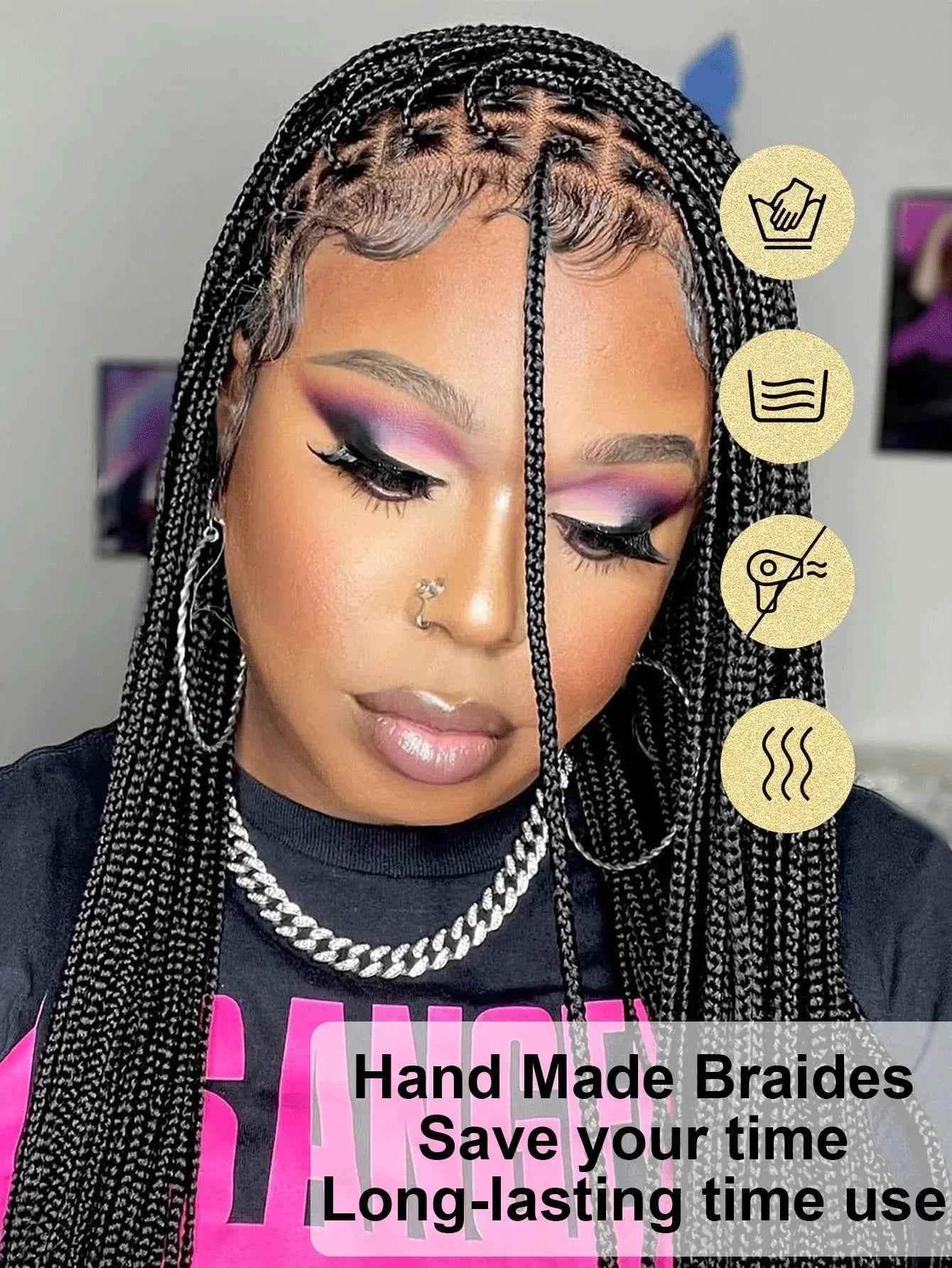 36Inch Cornrow Braided Wigs Synthetic Full Lace Knotless Braided Lace Wig With Baby Hair Small Part Braids Wig For Black Women Braided Wigs by DSERS / AliHairs Store
