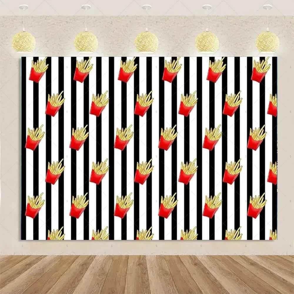 Quick Food Theme Birthday Party Decoration Hamburger French Fries Pizza Background Banner Photography Backdrop Supplies Kid Gift by DSERS