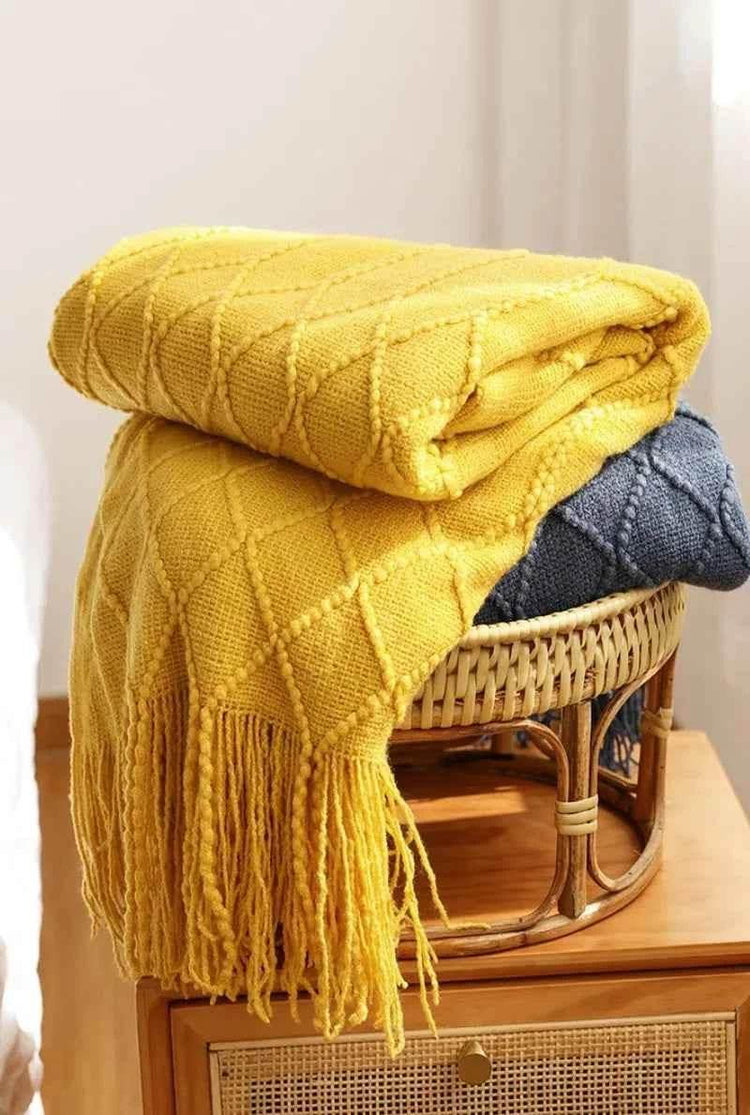 Bohemian Couch Blanket Large Knitted Tassel Throw for Bed Chair Sofa Couch Cover All-Season Blankets Home Decor Soft Comfortable by DSERS