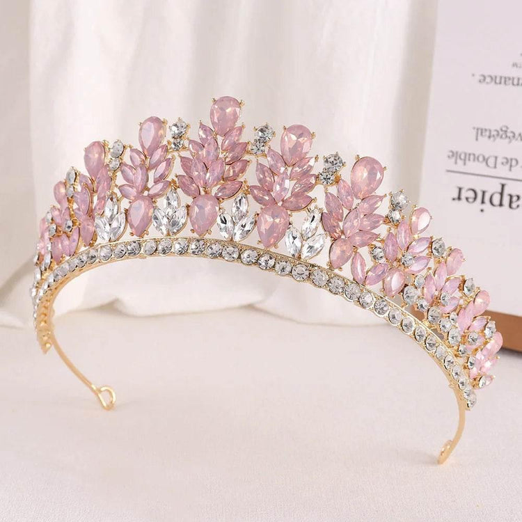 Baroque Green Pink Opal Wedding Headband Crystal Bridal Crown Tiara Hair Jewelry Accessories Women Rhinestone Royal Queen Diadem Tiaras by DSERS