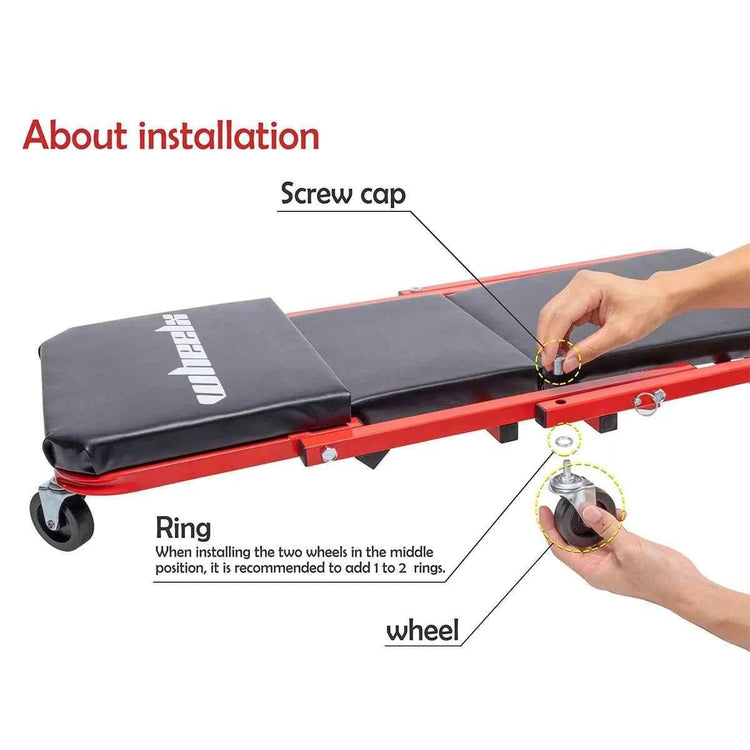 3-in-1 Rolling Mechanic Creeper Z Seat, Foldable Garage Chair Lay Down Sit Lean Back, Under Car Shop Auto Repair, Red Black Mechanic Creeper by DSERS