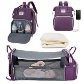 3 In 1 Diaper Bag Backpack Foldable Baby Bed Waterproof Travel Bag with USB Charge Diaper Bag Backpack with Changing Bed 3 types Diaper Bag Backpack by DS