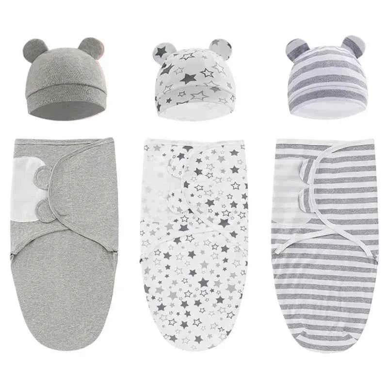 100% Organic Cotton Baby Swaddle Blanket Wrap Hat Set for Infant Adjustable Newborn Swaddle Baby Swaddle for 0-3 Month by DSERS