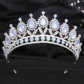 Baroque Blue Green Pink Opal Tiara Crowns Hair Jewelry Rhinestone Diadem Birthday Party Wedding Crystal Bridal Crown Accessories Tiaras by DSERS