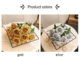10/1 Heads Golden Silver Rose Artificial Flower DIY Wedding Floral Arrangement Material Silk Bridal Bouquet Photo Prop Home Deco by DSERS