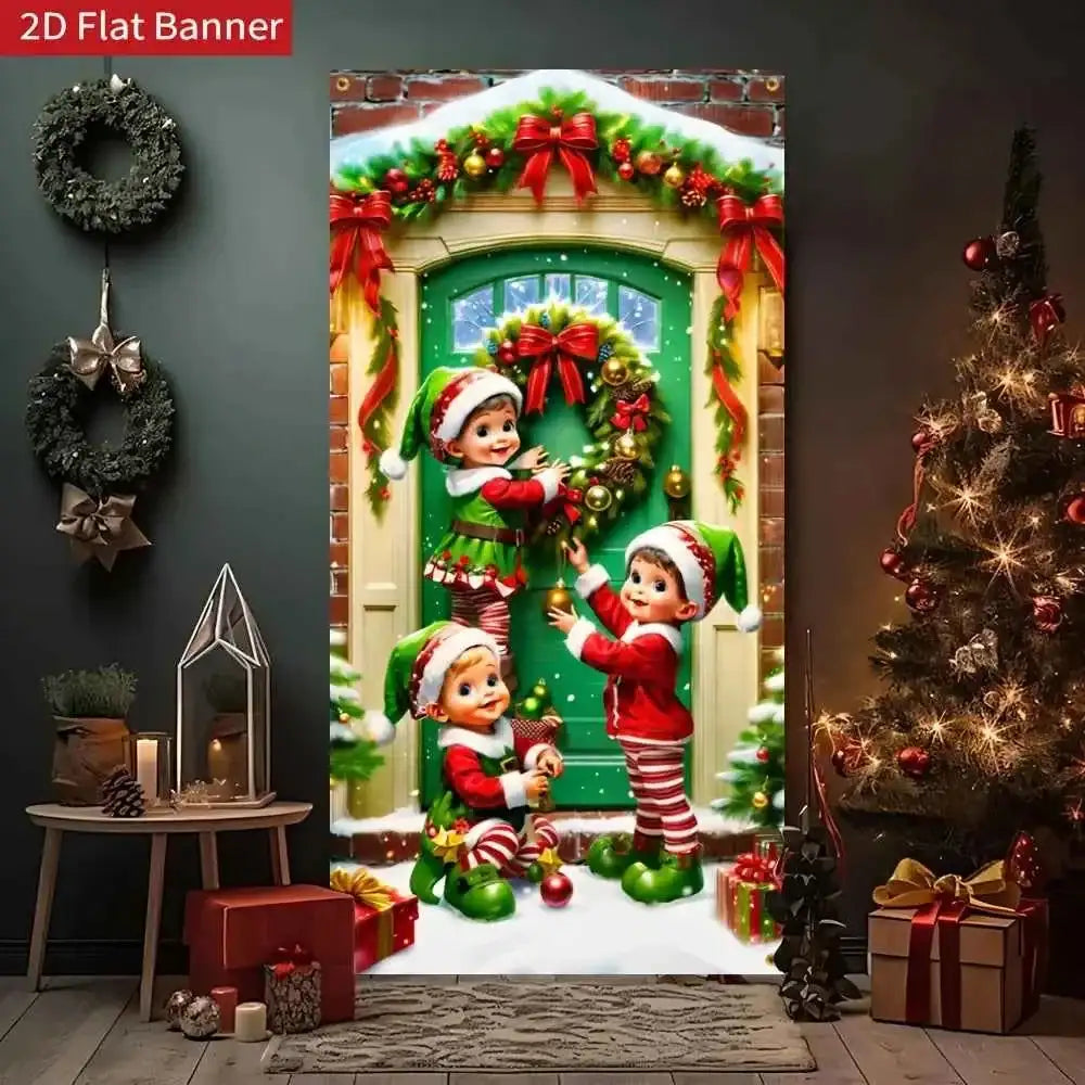 2D door signs, Christmas fairy doors, holiday door curtain flags, family front door signs, porch garden decorations by DSERS