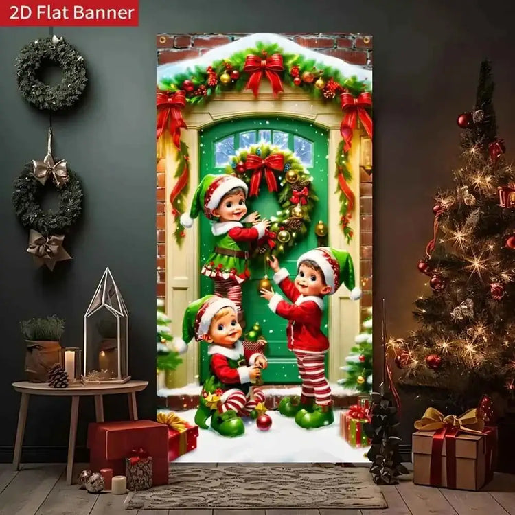 2D door signs, Christmas fairy doors, holiday door curtain flags, family front door signs, porch garden decorations by DSERS