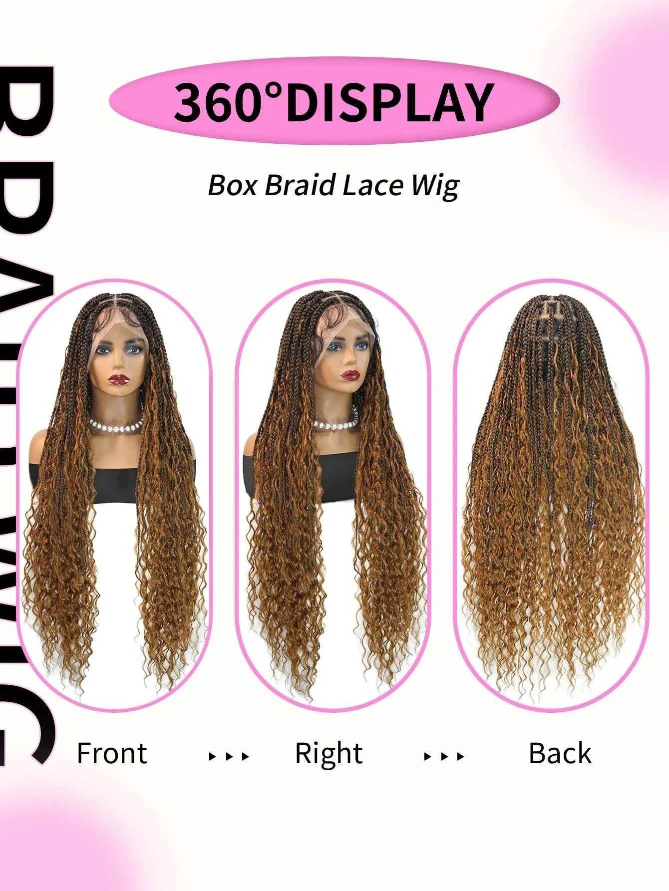 Synthetic Blonde Goddess Boho Box Braided Wigs For Women Braided Full Lace Wig With Curly Hair Ends Big Part Knotless Box Braids Wigs by DSERS / AliHairs Store