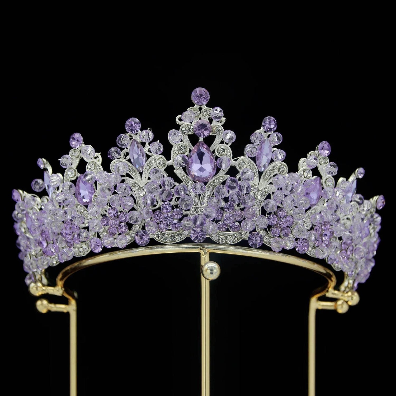Baroque Pink Crystal Beads Bridal Crowns Handmade Tiaras Bride Headbands Rhinestone Diadem Queen Crown Wedding Hair Accessories Tiaras by DSERS