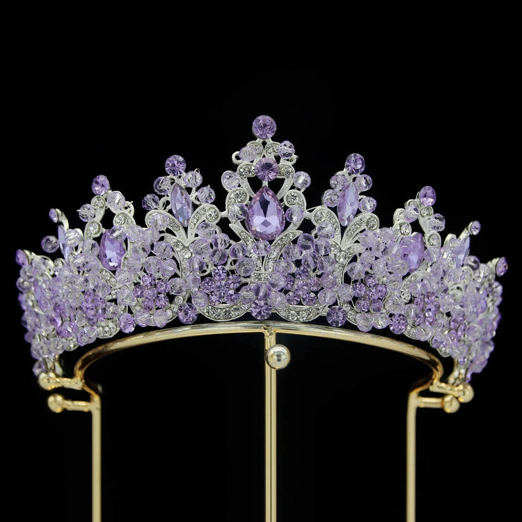 Baroque Pink Crystal Beads Bridal Crowns Handmade Tiaras Bride Headbands Rhinestone Diadem Queen Crown Wedding Hair Accessories Tiaras by DSERS