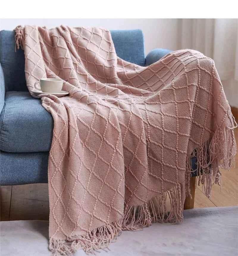 Bohemian Couch Blanket Large Knitted Tassel Throw for Bed Chair Sofa Couch Cover All-Season Blankets Home Decor Soft Comfortable by DSERS