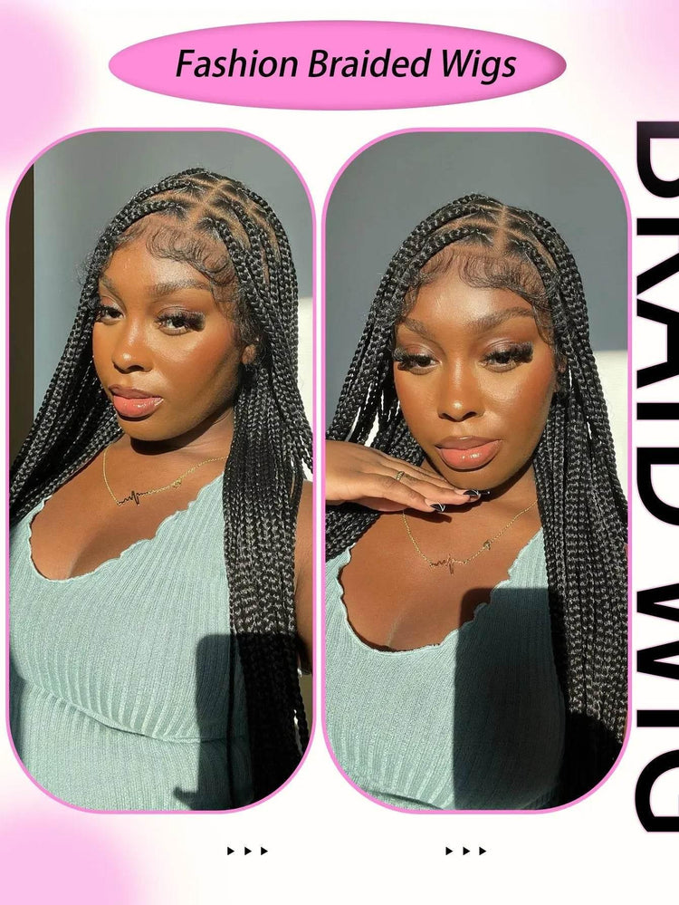 Synthetic Braided Wig Full Lace Front Wigs Knotless Box Cornrows Wigs For Black Women 36 Tribal Jumbo Braids Wigs With Baby Hair Braided Wig by DSERS / AliHairs Store