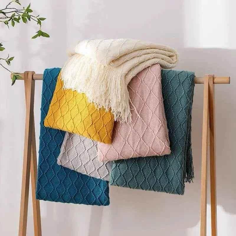 Bohemian Couch Blanket Large Knitted Tassel Throw for Bed Chair Sofa Couch Cover All-Season Blankets Home Decor Soft Comfortable by DSERS